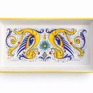 Deruta Italy Hand-Painted Ceramic Serving Tray Mythical Bird Motif